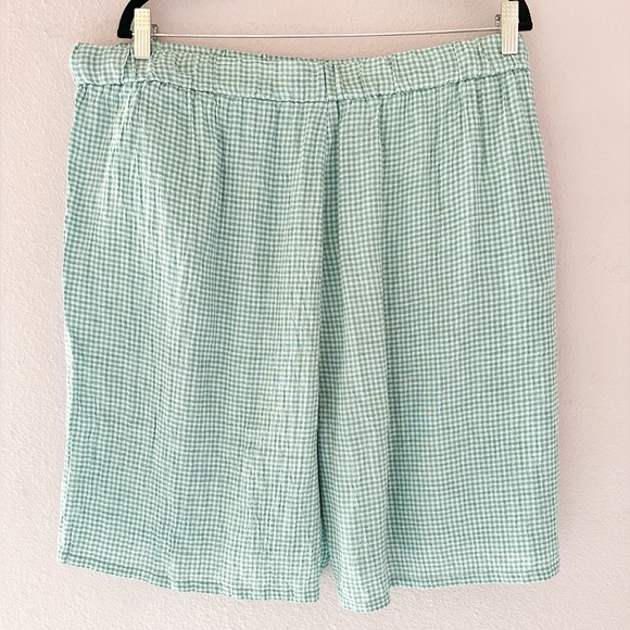 Eileen Fisher Puckered Check Button Down Shirt and Short Linen Set - Picture 9 of 9